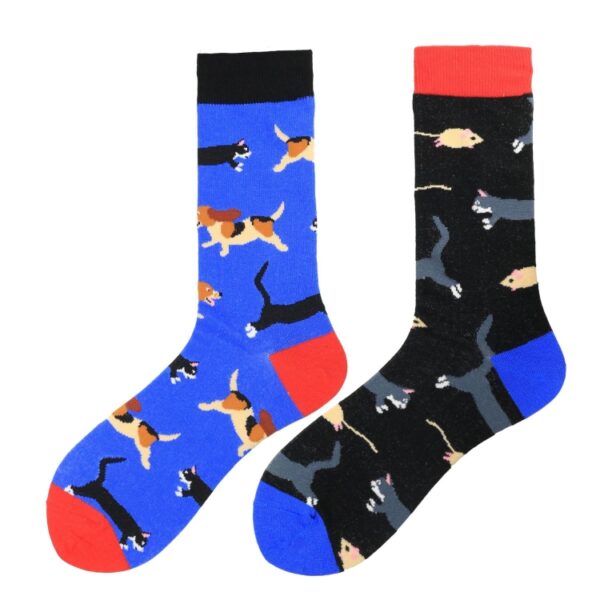 3 Paar trendige, asymmetrische, modische, mittellange, bunte Skateboard-Socken für Herren - Image 4