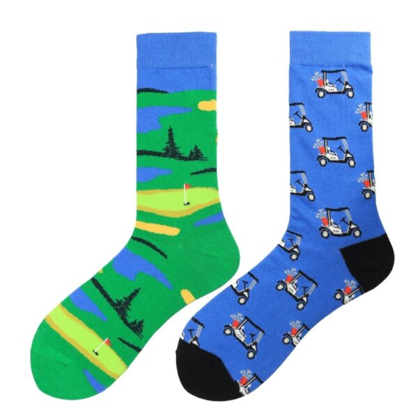 3 Paar trendige, asymmetrische, modische, mittellange, bunte Skateboard-Socken für Herren - Image 5