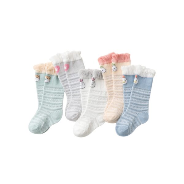 5 Pairs Kinder Socken Mittelrohr Mesh Baumwolle Cartoon Baby Über Knie Anti-Moskito Socken Größe: - Image 3